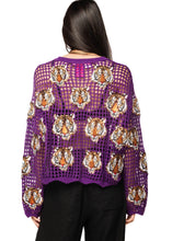Load image into Gallery viewer, Queen Of Sparkles Purple Crochet Tiger Head Sweater