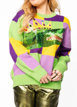 Load image into Gallery viewer, Queen Of Sparkles Mardi Gras Checkered Alligator Queen Sweater