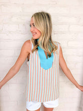 Load image into Gallery viewer, Summer Time Stripes Aqua Top