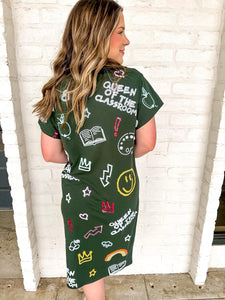 Queen Of Sparkles Dark Green Classroom Midi Tee Dress