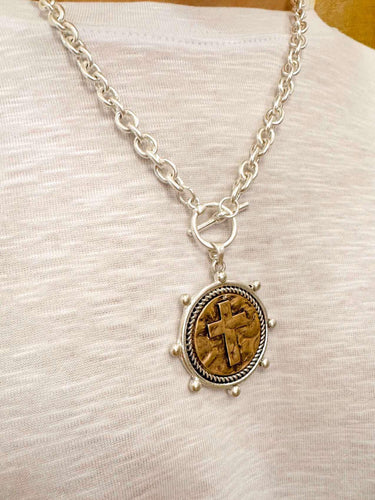 Silver Chain With Stamped Cross Coin Charm