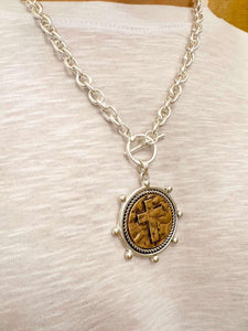Silver Chain With Stamped Cross Coin Charm