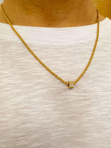 Gold Beaded Chain With CZ Pave Pendant Necklace