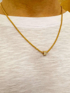 Gold Beaded Chain With CZ Pave Pendant Necklace