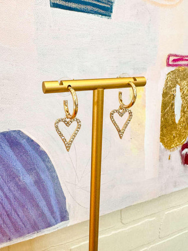 Gold Huggie Hoop with Rhinestone Heart