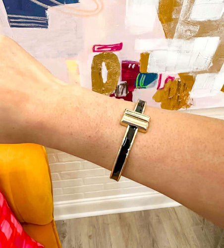 Black Epoxy And Gold Bar Hinged Bracelet
