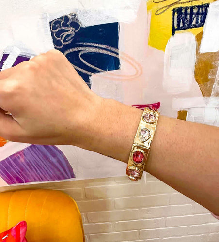 Oval Pink Crystal Gold Bangle