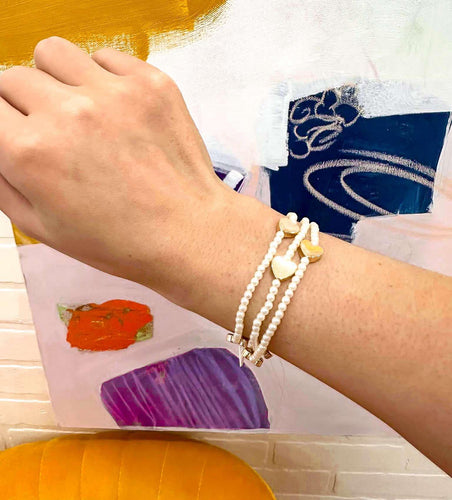 Pearl and Gold Beaded Heart Bracelet Set