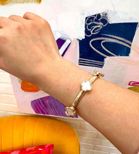 Gold With White Stone Clover Bracelet