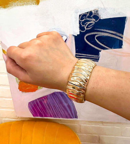 Gold Ribbed Wide Bracelet