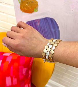 Gold Textured Disc With Pearl Bracelets