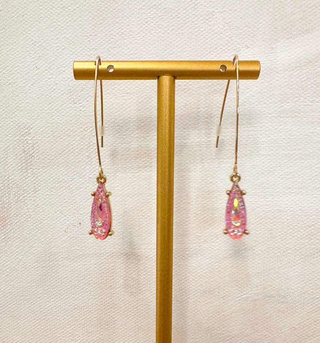 Gold Fishhook With Pink Crystal Teardrop