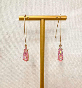 Gold Fishhook With Pink Crystal Teardrop