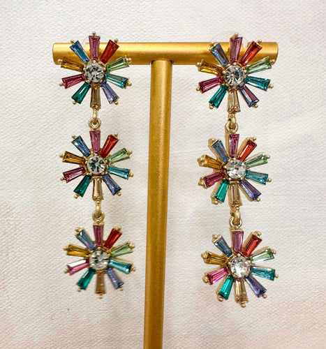 Multi Crystal Flower Drop Earring