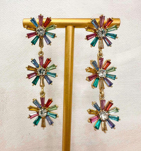 Multi Crystal Flower Drop Earring