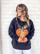 Load image into Gallery viewer, Queen Of Sparkles Black And Orange Pumpkin Flower Sweatshirt