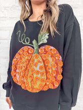 Load image into Gallery viewer, Queen Of Sparkles Black And Orange Pumpkin Flower Sweatshirt