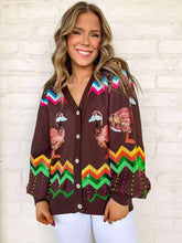 Load image into Gallery viewer, Queen Of Sparkles Brown Multi Zig Zag Duck Cardigan