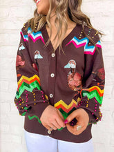 Load image into Gallery viewer, Queen Of Sparkles Brown Multi Zig Zag Duck Cardigan