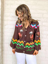 Load image into Gallery viewer, Queen Of Sparkles Brown Multi Zig Zag Duck Cardigan