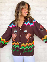 Load image into Gallery viewer, Queen Of Sparkles Brown Multi Zig Zag Duck Cardigan