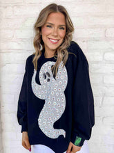 Load image into Gallery viewer, Queen Of Sparkles Black And White Flower Sequin Ghost Sweatshirt