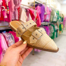Load image into Gallery viewer, Usual Tan and Gold Raffia Flat