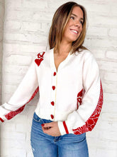 Load image into Gallery viewer, Queen Of Sparkles Red And Cream Heart Cardigan