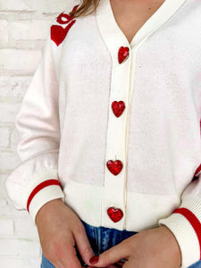 Queen Of Sparkles Red And Cream Heart Cardigan