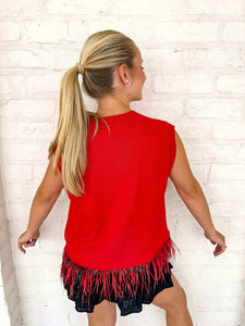 Queen Of Sparkles UGA Feather Bottom Tank Sweater