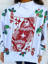 Load image into Gallery viewer, Queen Of Sparkles White Holly QOS Card Logo Mockneck Sweatshirt