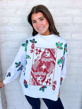 Load image into Gallery viewer, Queen Of Sparkles White Holly QOS Card Logo Mockneck Sweatshirt