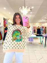 Load image into Gallery viewer, Queen Of Sparkles Beige &amp; Green Flower Print Feather Turkey Sweater