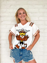 Load image into Gallery viewer, Queen Of Sparkles White &amp; Burnt Orange Texas Longhorn Jersey Top