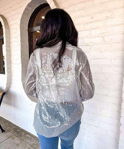 Aware Of The Drama Grey Sequin Top