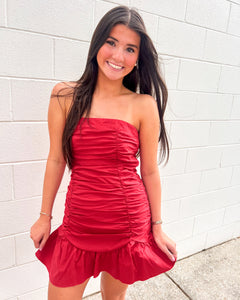 Ready To Leave Red Strapless Dress