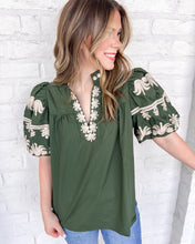 Load image into Gallery viewer, Raise My Voice Dark Green Top