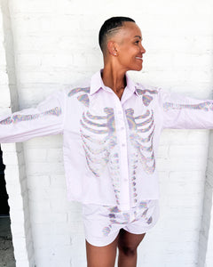 Queen Of Sparkles Lavender Skeleton Button Up Top