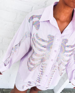 Queen Of Sparkles Lavender Skeleton Button Up Top
