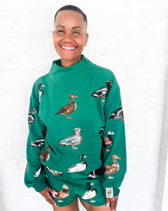 Queen Of Sparkles Dark Green Mock Neck Duck Sweatshirt