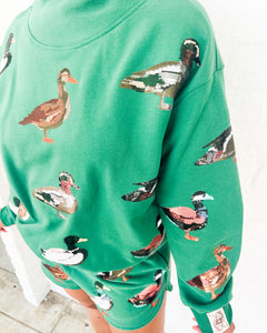 Queen Of Sparkles Dark Green Mock Neck Duck Sweatshirt