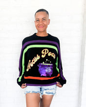 Load image into Gallery viewer, Queen of Sparkles Hocus Pocus Sweater - Black Halloween Knit Top with Sequin cauldron 
