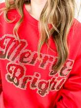 Load image into Gallery viewer, Queen Of Sparkles &#39;Merry and Bright&#39; sweatshirt with ombre red. green and silver beading classic crew neck