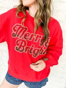Queen Of Sparkles 'Merry and Bright' sweatshirt with ombre red. green and silver beading classic crew neck