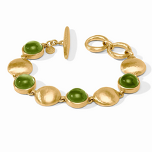 Load image into Gallery viewer, Gold bracelet with green beads on a white background